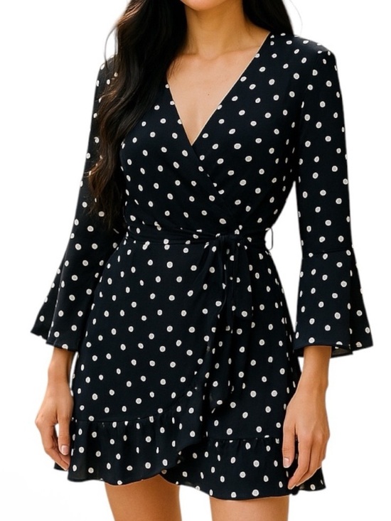 Red Haute Dresses & Skirts - Red Haute Black White Polka Dot Ruffle Wrap Dress